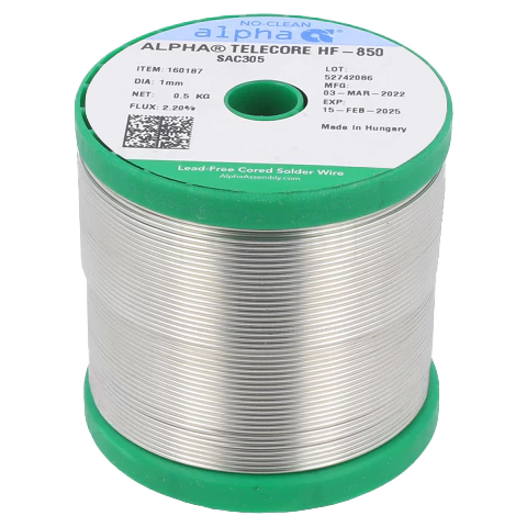 Fio de Solda para Eletrónica No-Clean Alpha Telecore HF-850/122 1mm 500g