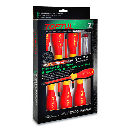 Jogo de Chaves Fenda/Phillips Isoladas Toptul GFE0701 7pçs.